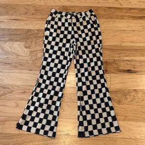Checkered Black and Cream Flared Pants